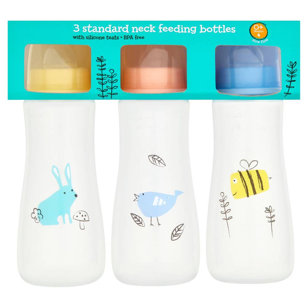 Sainsbury's Little Ones 3 Standard Neck Feeding Bottles Slow Flow 0+ Months