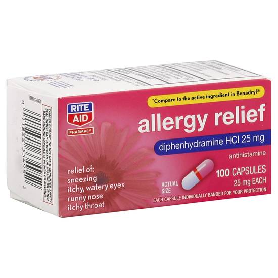 Rite Aid Diphenhydramine Allergy Relief Minitabs 25mg Capsules (100 ct)