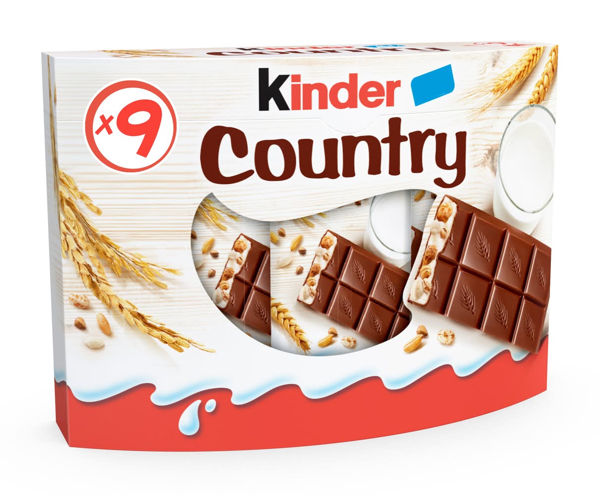 Kinder - Country barres enrobées de chocolat au lait, céréales (9 x 23,5g)
