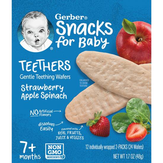 Gerber Strawberry, Apple & Spinach Teething Wafers, 12 CT