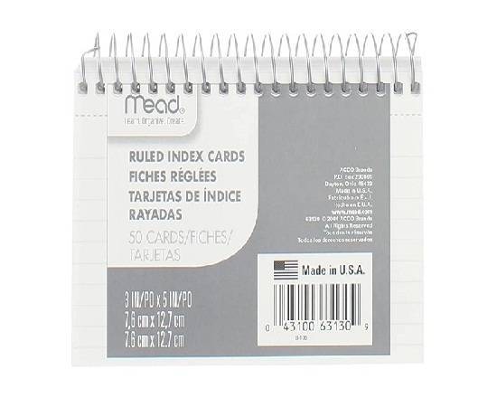 Index Cards, Wirebound, Ruled,50 Count, White