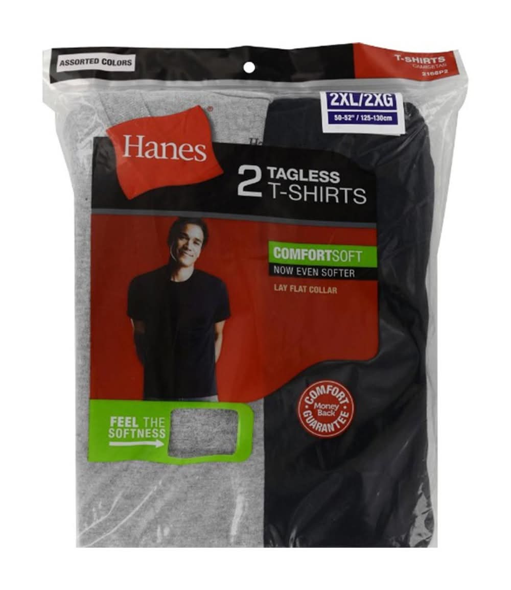 Hanes Men's Tagless T Shirts, Xxl, Assorted (2 ct)