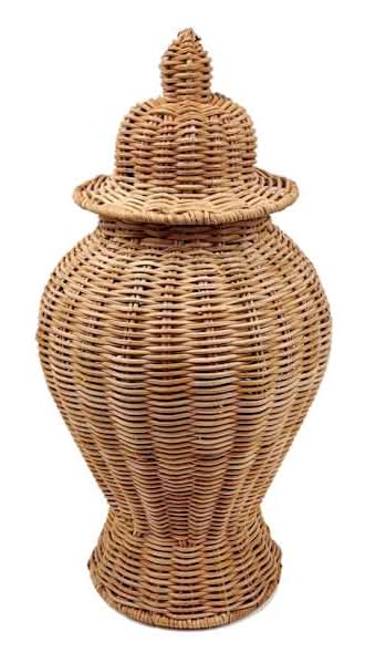 Natural Rattan Ginger Jar, 14"