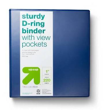 up&up Sturdy D Ring Binder Holds 220 Sheets, 1", Blue