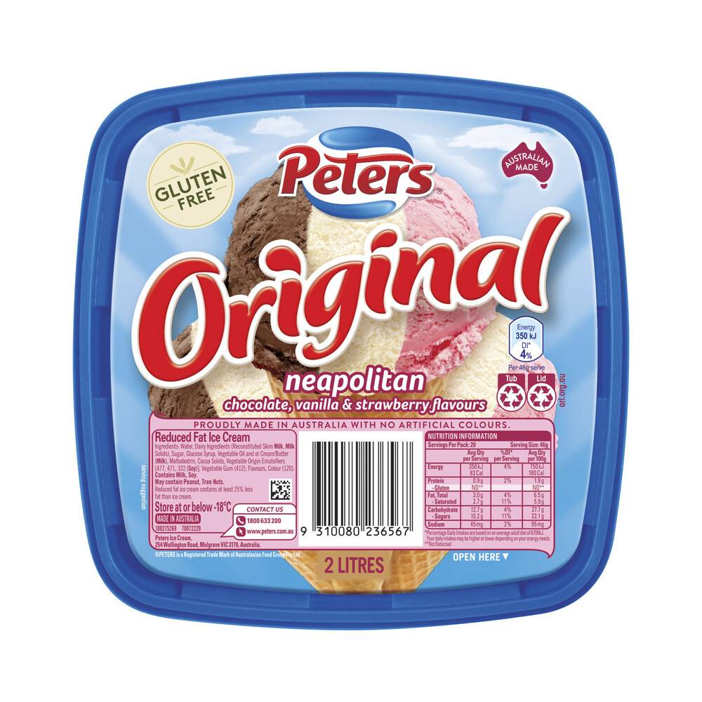 Peters Original Neapolitan Chocolate Vanilla & Strawberry Flavoured Ice Cream Tub