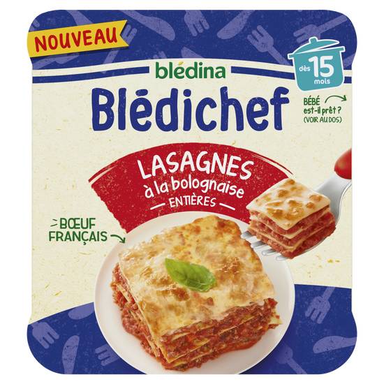 Blédina - Blédichef plat bébé lasagnes à la bolognaise entières (dès 15 mois)