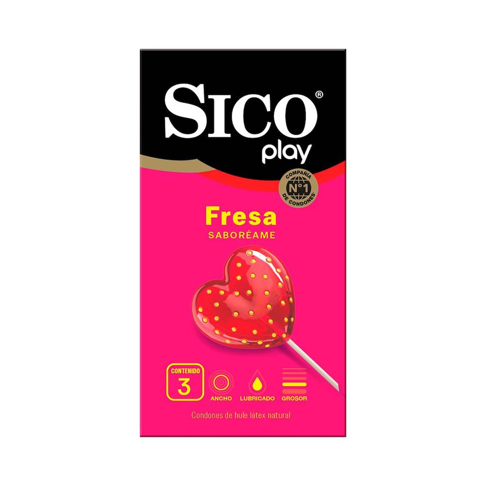 Sico condones play fresa (3 piezas)