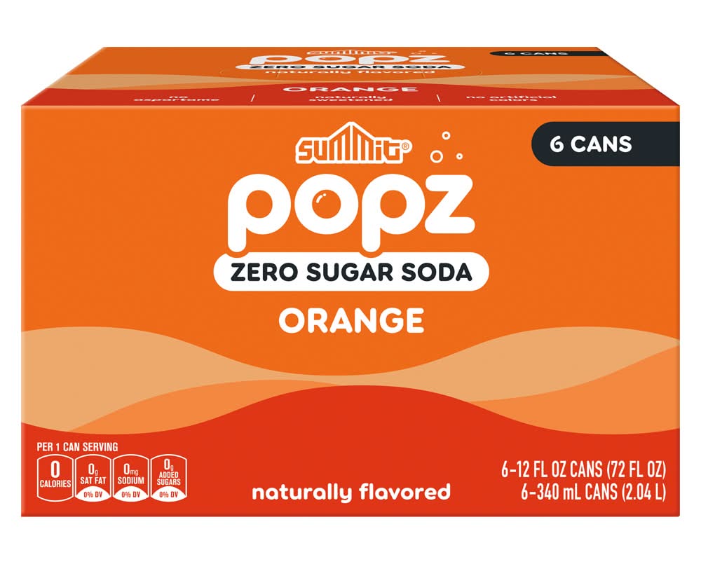 Summit Popz Zero Sugar Soda, Orange (6 x 12 fl oz)
