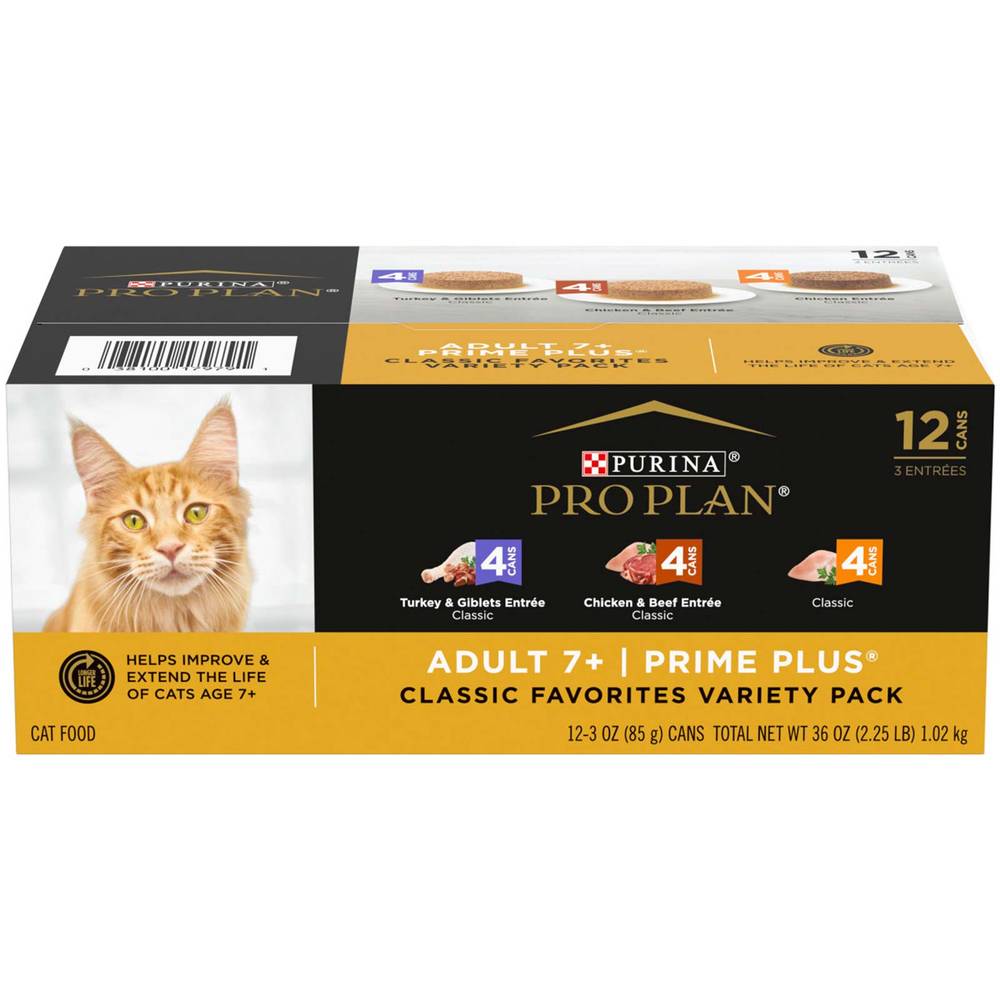 Pro Plan Prime Plus Senior Wet Cat Food, Assorted (12 x 3 oz)