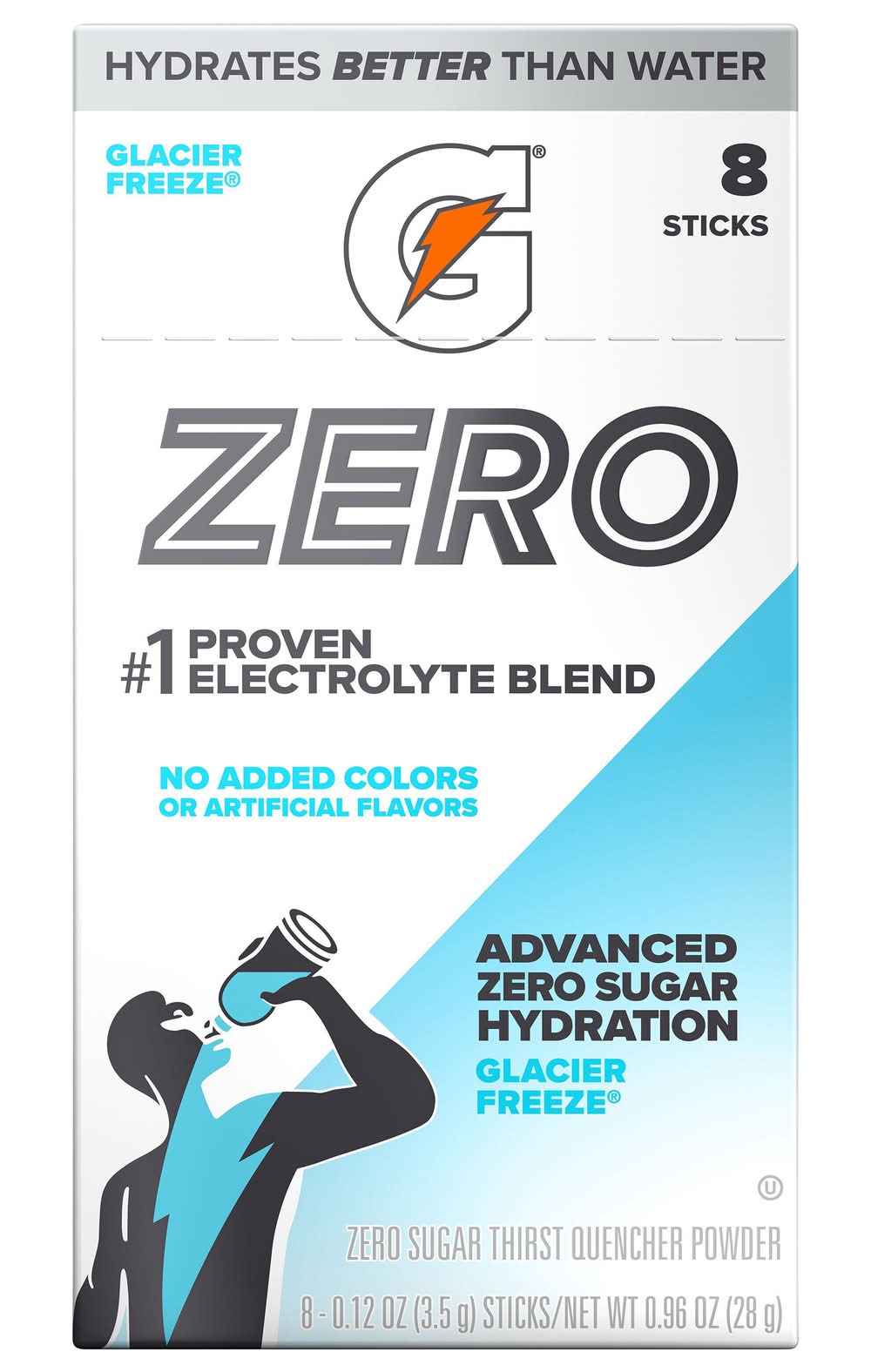 Gatorade Zero Sugar Thirst Quencher Powder Drink Mix, Glacier Freeze (8 x 0.12 oz)
