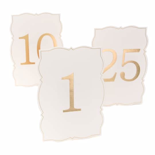 Celebrate It 1-25 Ornate Gold Table Number Cards, White (25 ct)