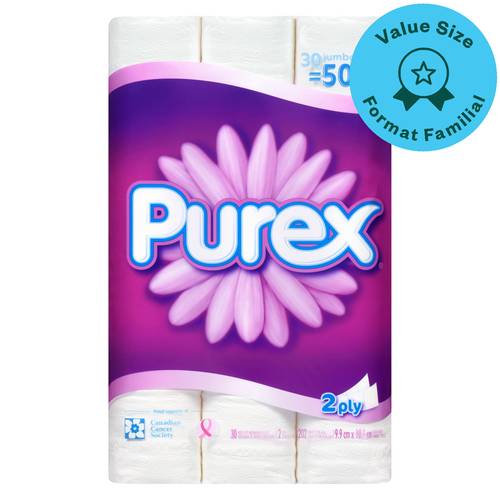 Purex Toilet Paper 2-ply Jumbo Rolls, 9.9 cm X 10.1 cm (30 ct)