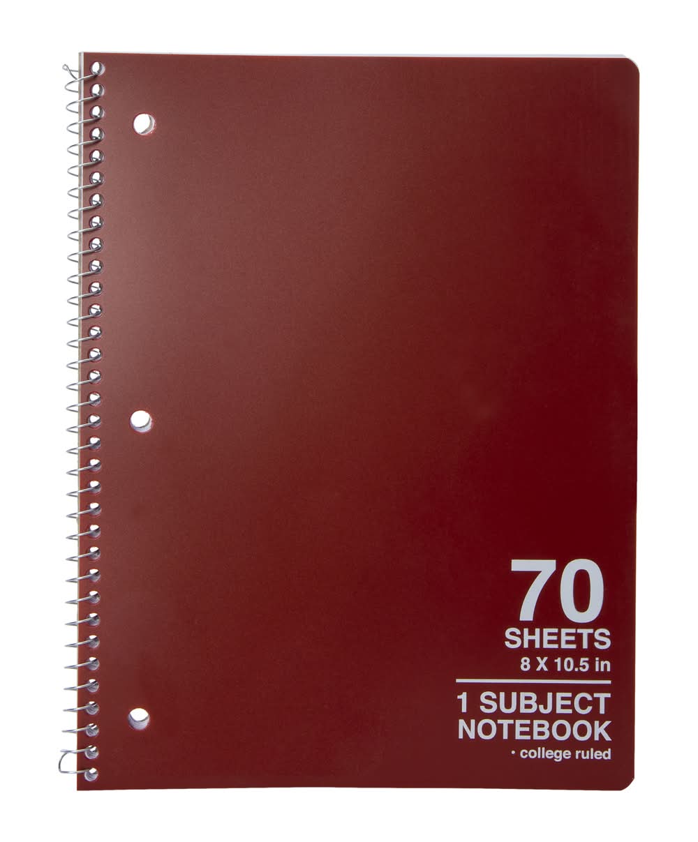 1-Subject College Ruled Spiral Notebook Dark Red