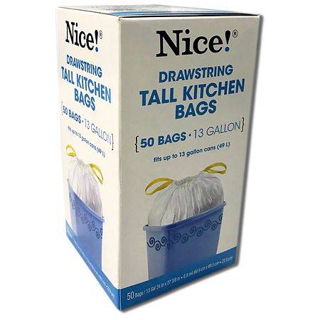 Nice! Drawstring Tall 13 Gallon Kitchen Bags