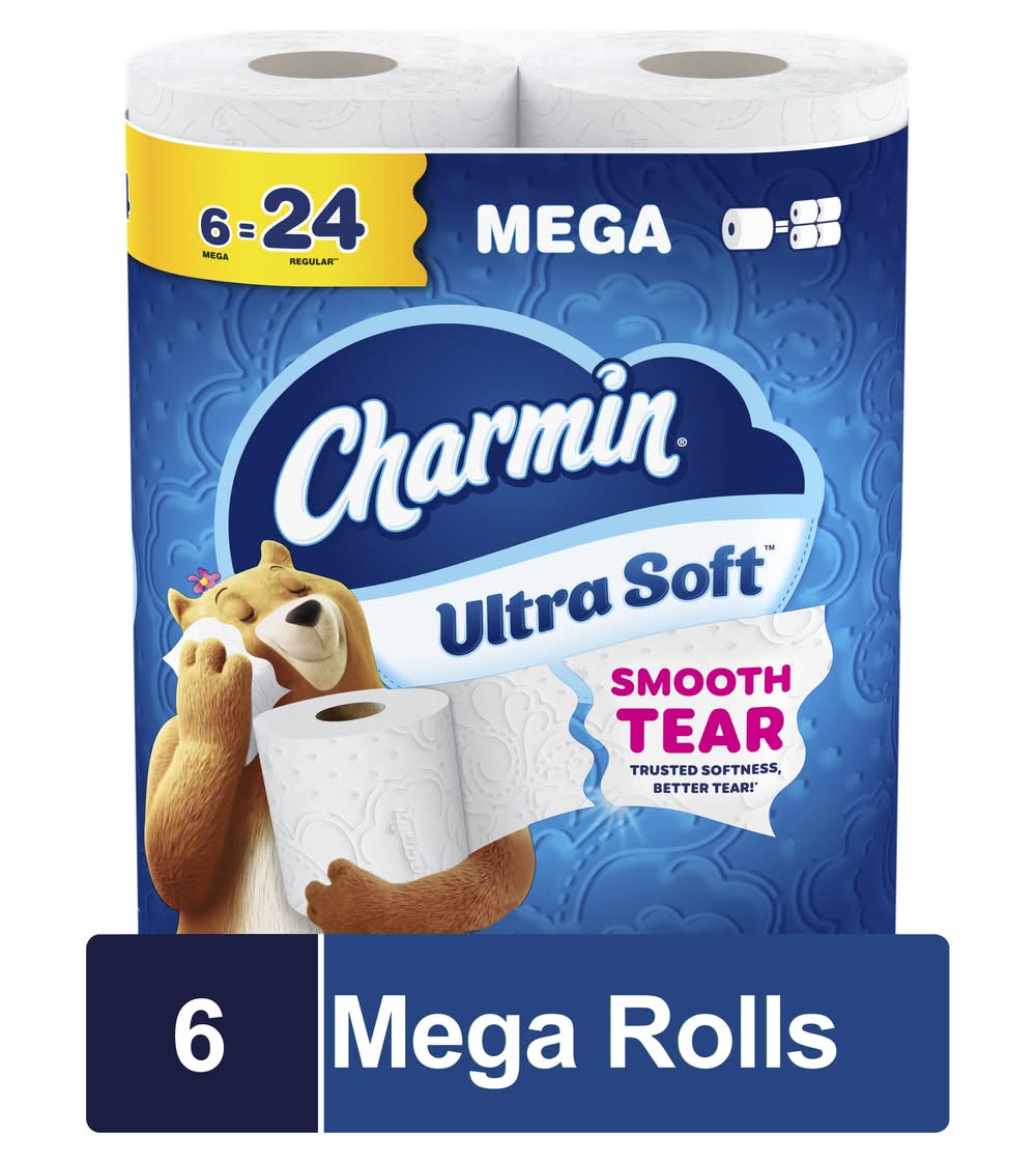 Charmin Ultra Soft 2 Ply Mega Bathroom Tissues Rolls, 3.92x4 in (6 ct)
