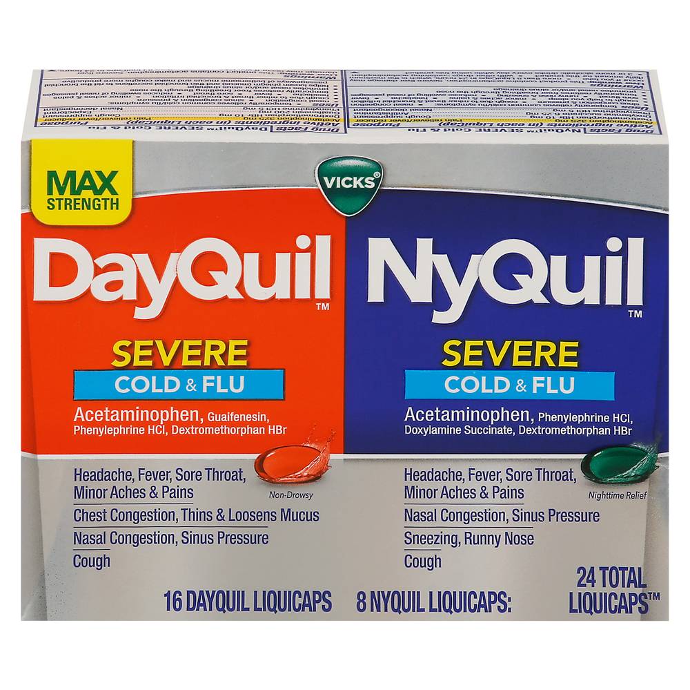 Vicks Dayquil Nyquil Max Strength Severe Cold & Flu Liquicaps (24 ct)