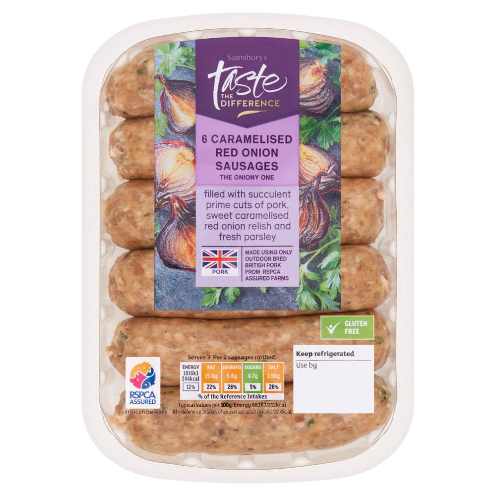 Taste the Difference Pork and Red Onion Sausages x6 400g