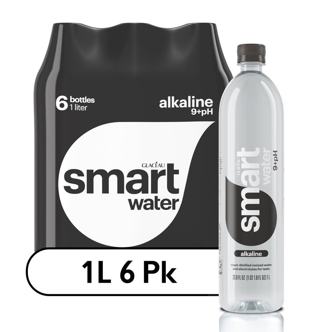 Smartwater Alkaline Vapor Distilled Ionized Water 9+ Ph (6 x 33.8 fl oz)