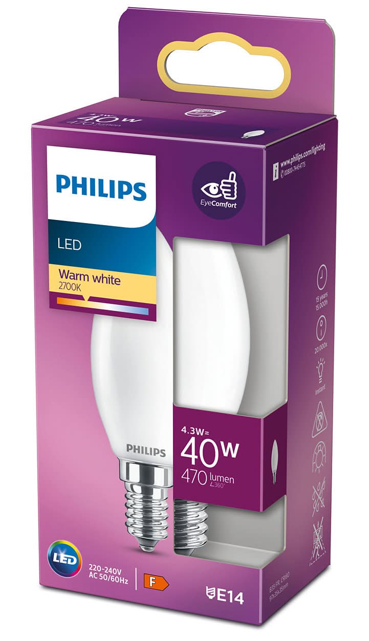 Philips - Ampoule led flamme e14 40w blanc chaud dépolie verre