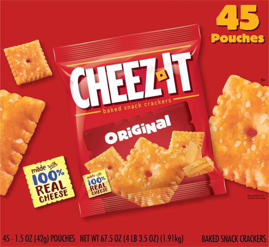 Cheez-It Original Baked Snack Cracker Pouches (45 x 1.5 oz)
