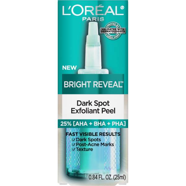 L'Oreal Paris Bright Reveal Dark Spot Exfoliant Peel, 25 Percent AHA BHA PHA, 0.85 fl oz