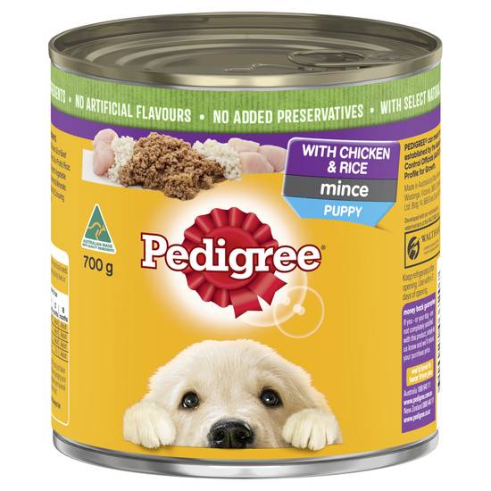 Pedigree Mince With Chicken & Rice Puppy Wet Dog Food Can 700g