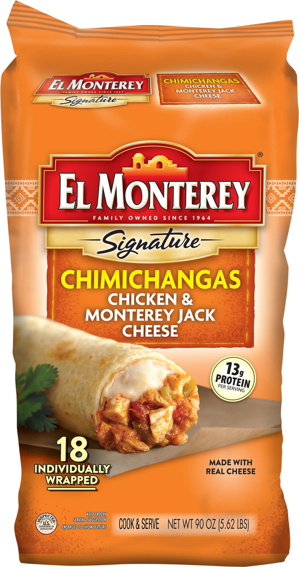 El Monterey Signature Chimichangas, Chicken & Monterey Jack Cheese (90 oz, 18 ct)