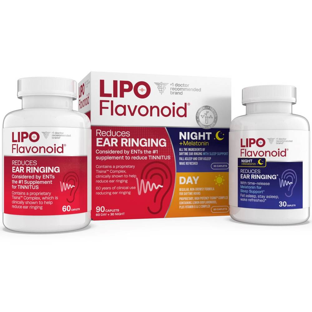 Lipo-Flavonoid Day and Night Melatonin & Vitamin C Tinnitus Relief For Ringing Ears Caplets