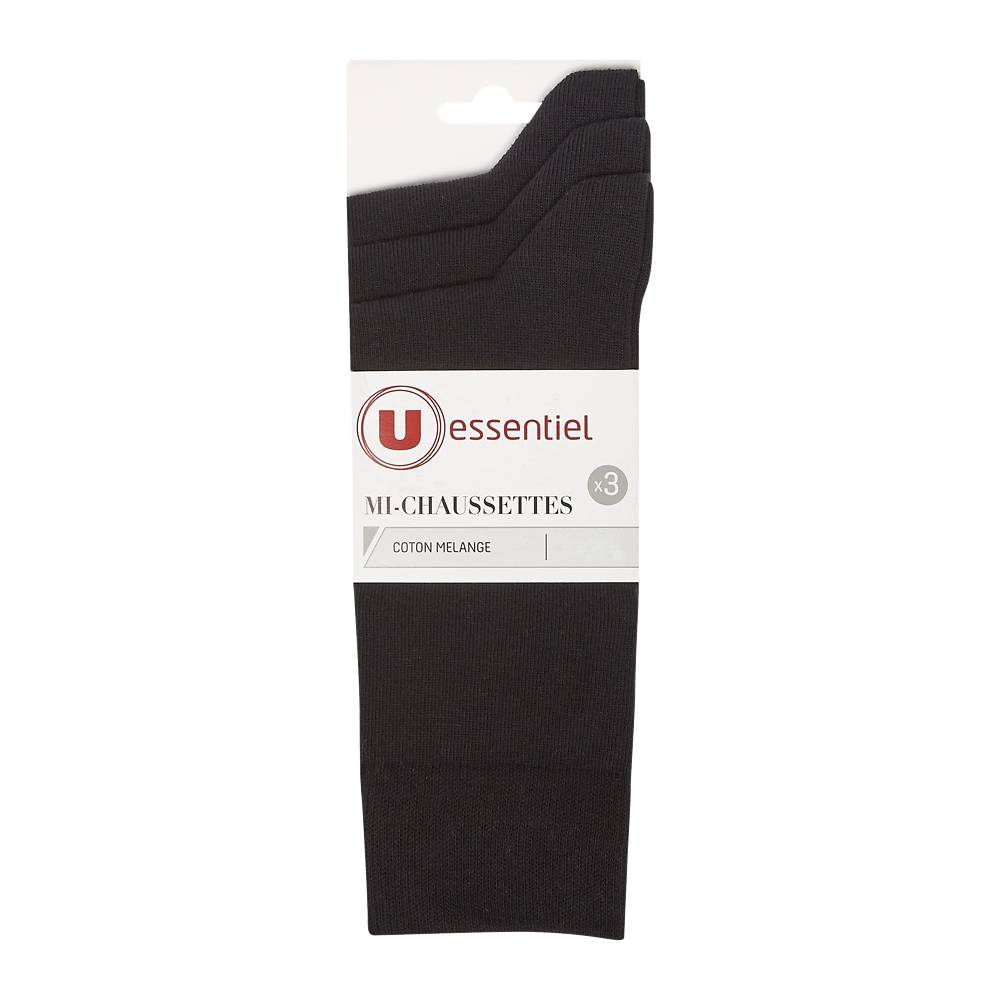 LOT DE 3 MI-CHAUSSETTES UNIES HOMME - 200 AIGUILLES COUTURES