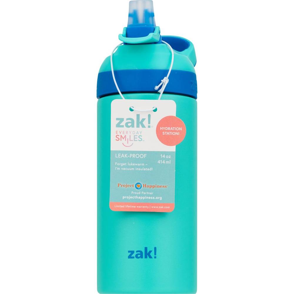zak! Stainless Steel Leak-Proof  Bottle, Blue/Teal, 14 oz