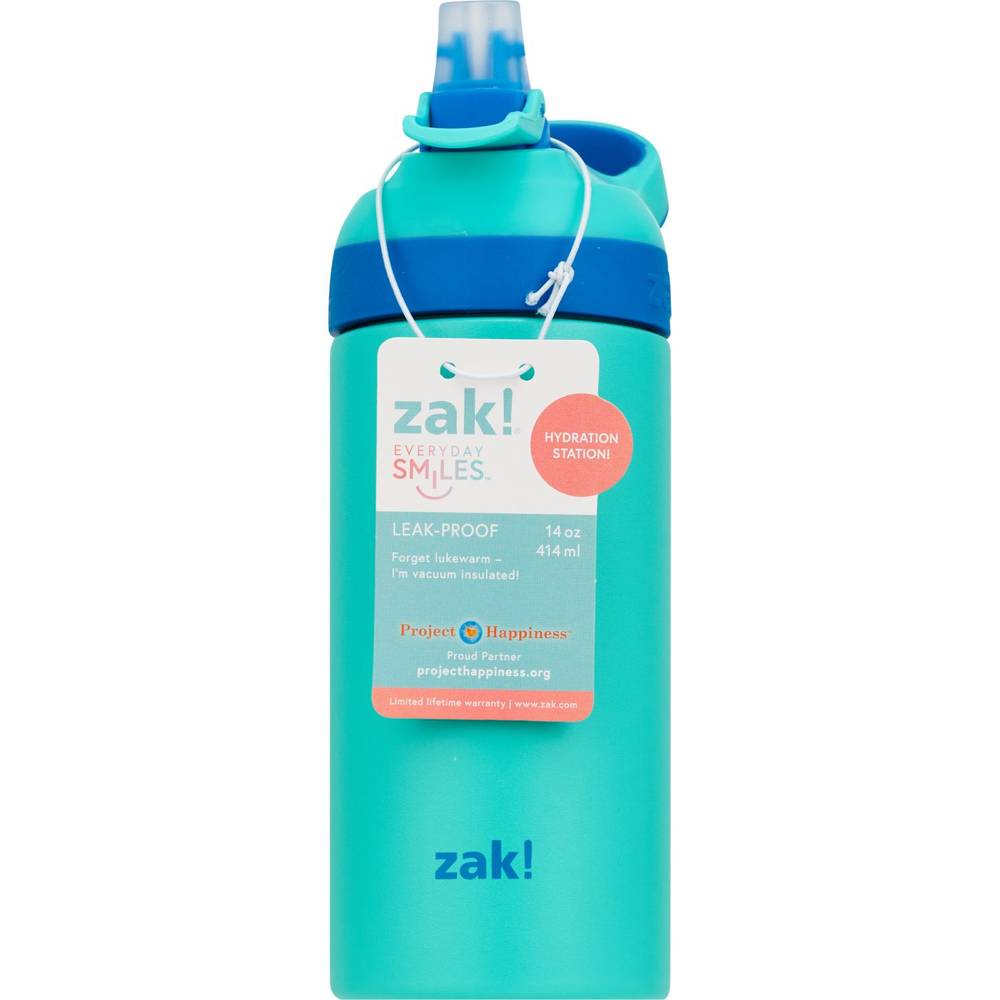 Zak! Stainless Steel Leak-Proof  Bottle, Blue/Teal, 14 Oz