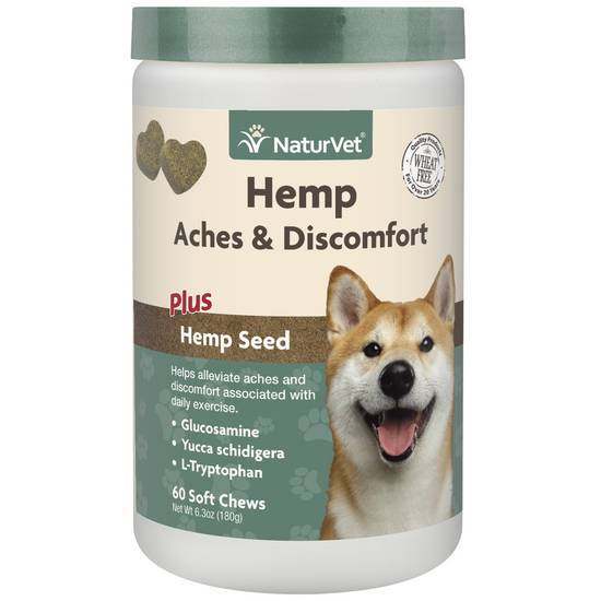 Naturvet Hemp Aches & Discomfort Plus Hemp Seed Soft Chews For Dogs, Count Of 60