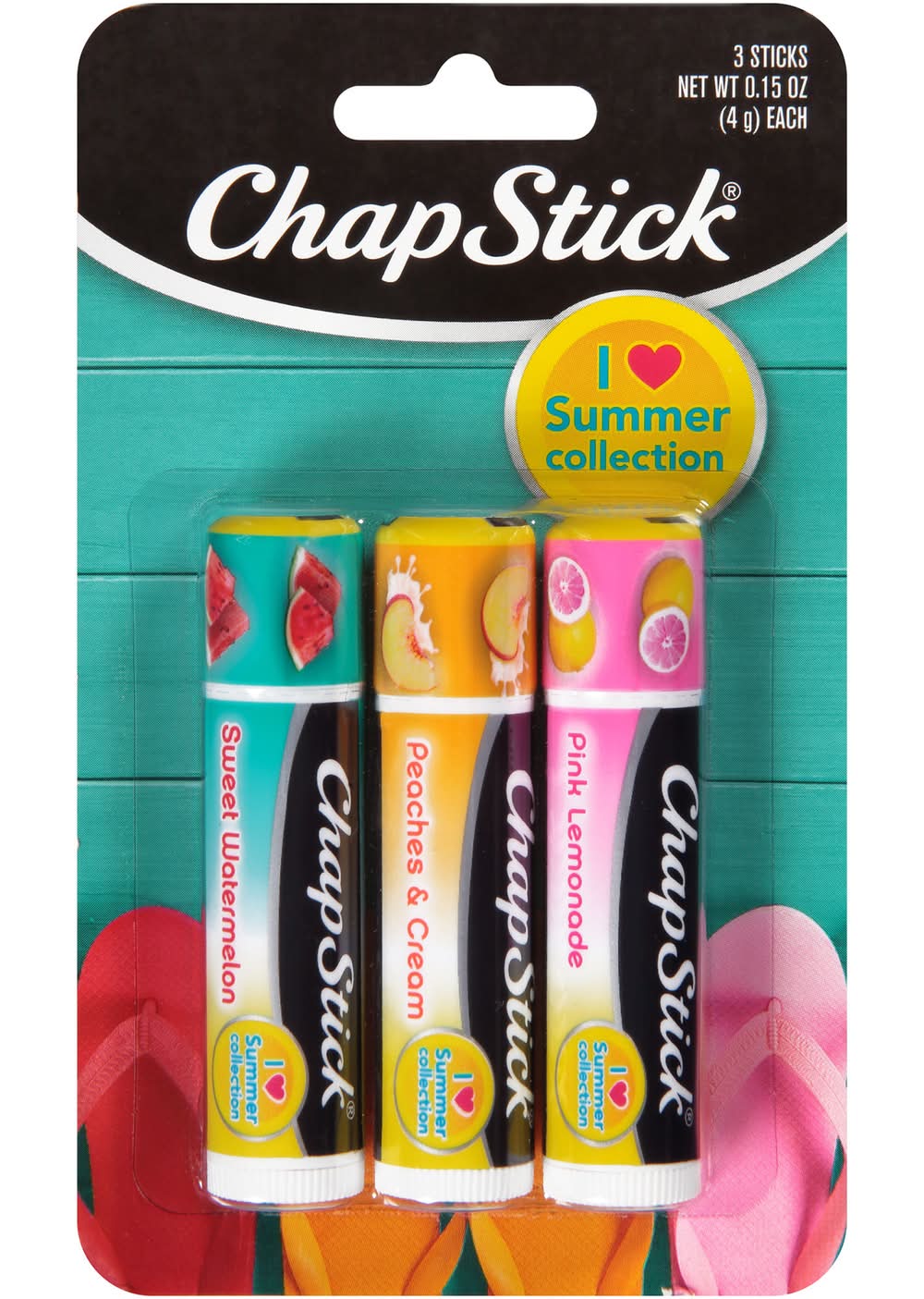 ChapStick I Love Summer Collection Lip Balms, Pink Lemonade-Peaches & Cream-Sweet Watermelon (0.15 oz, 3 ct)