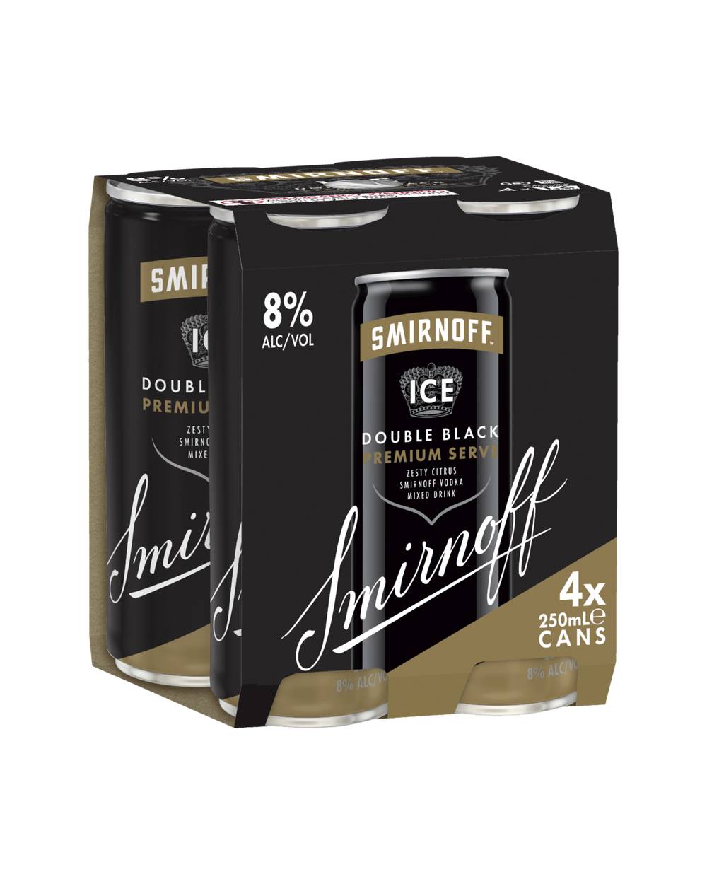 Smirnoff Double Black 8%% Can 4x250mL