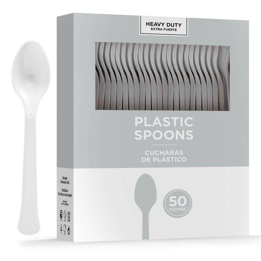 Silver Heavy-Duty Plastic Spoons, 50ct