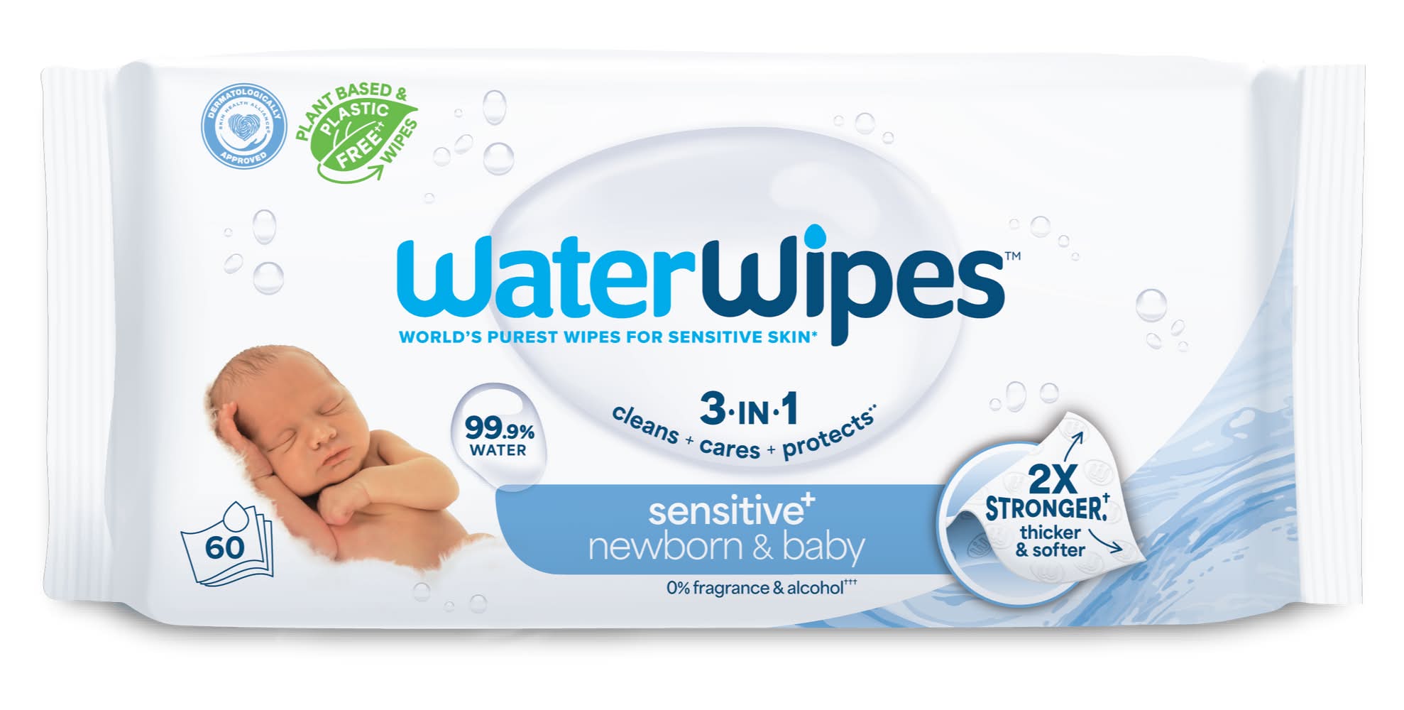 WaterWipes 3-In-1 Sensitive+ Newborn & Baby Wipes (60 ct)