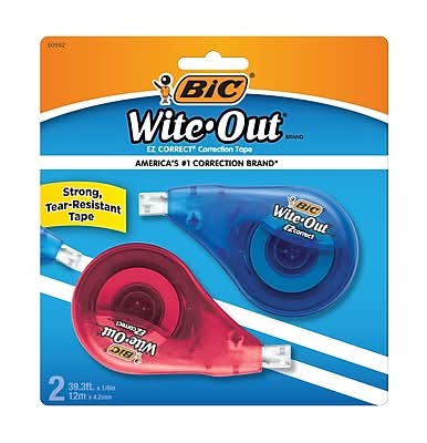 BIC Wite-Out EZ Correct Correction Tape, White, 2/Pack (WOTAPP21-WHI)