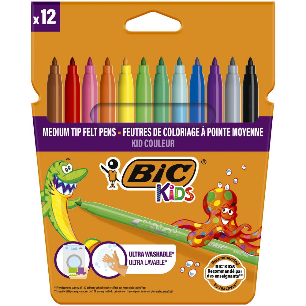 BiC - Feutres de coloriage kids couleur encre lavable (12 pièces)