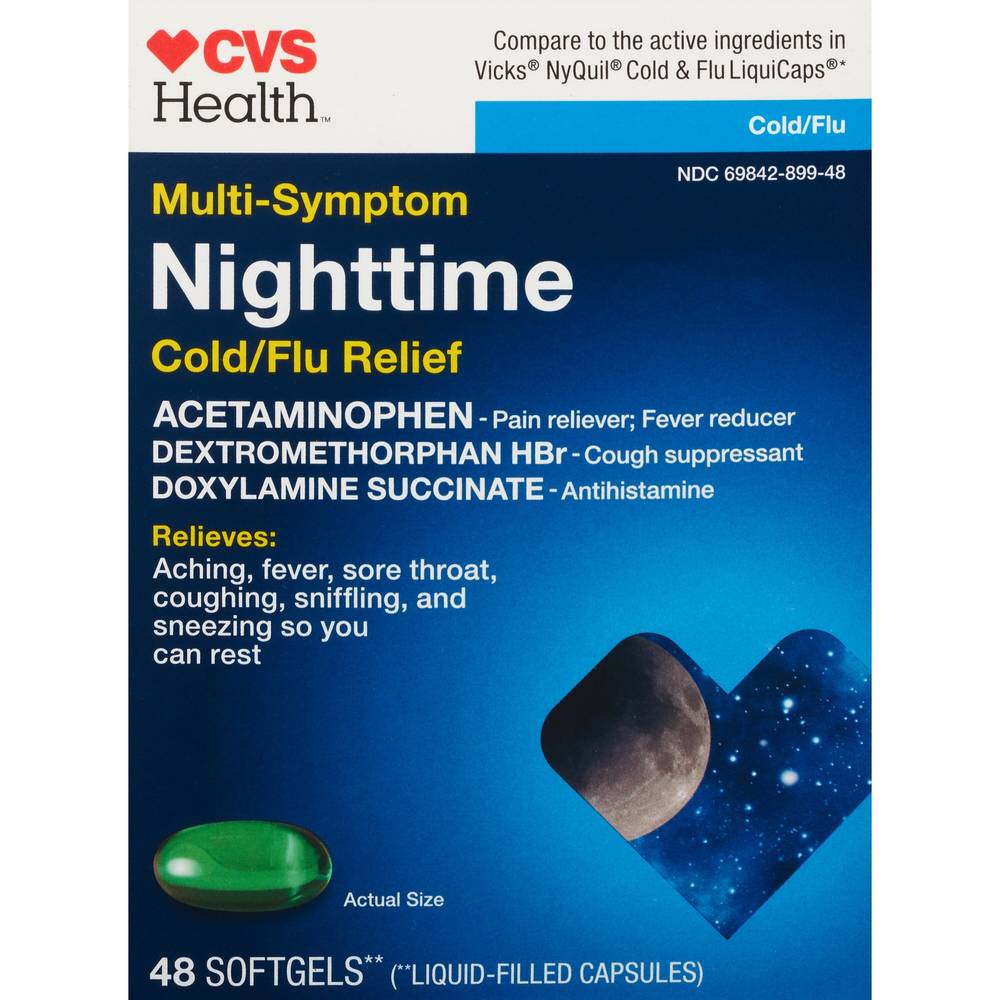 CVS Health Multi-Symptom Nighttime Cold/Flu Relief Softgels, 48 CT