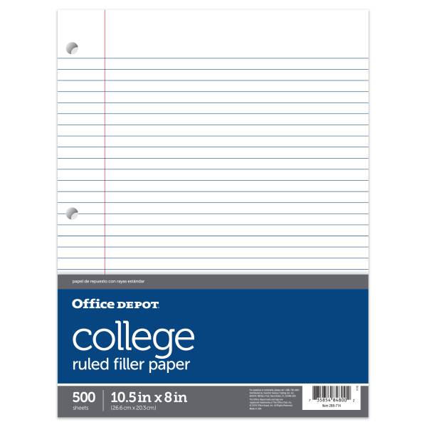 Office Depot College Ruled Notebook Filler Paper (8" x 10.5")