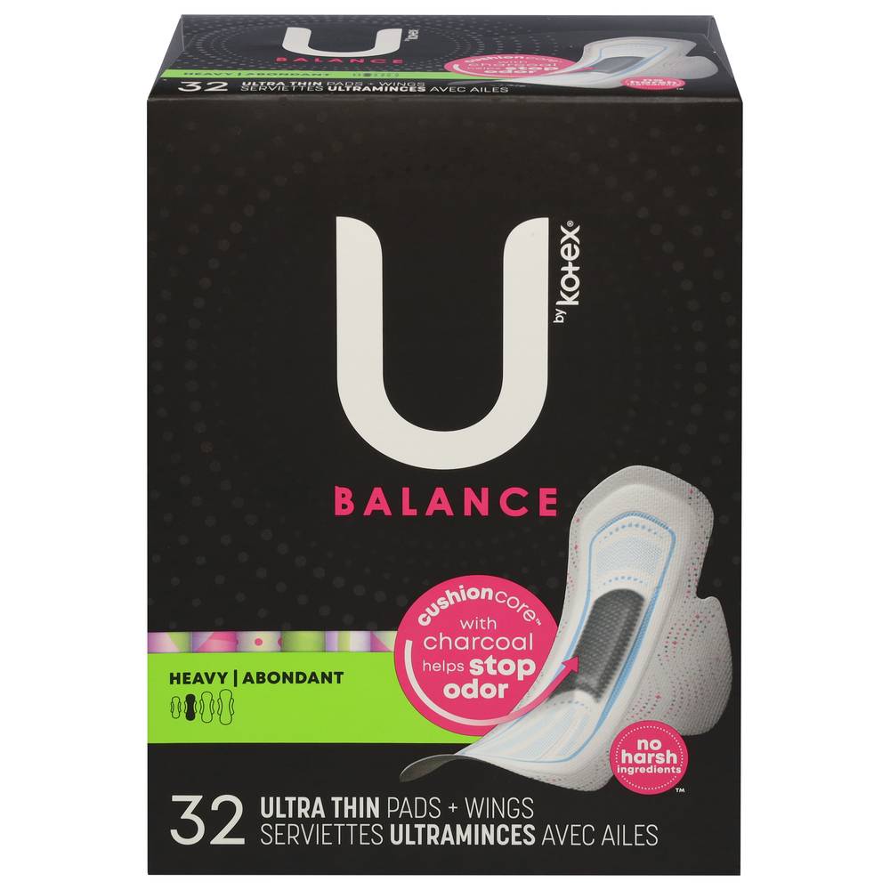 U by Kotex Balance Heavy Ultra Thin Pads + Wings (9.6 oz)