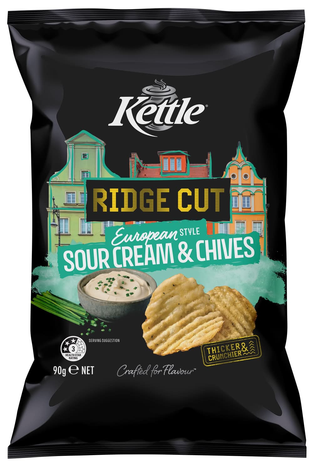 Kettle Ridge Cut Sour Cream & Chives Potato Chips 90g