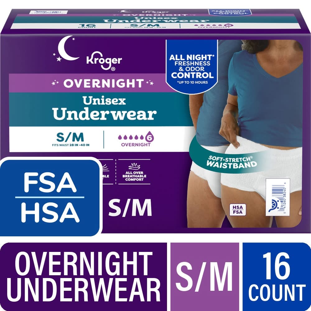 Kroger Adult Incontinence Absorbency Overnight Underwear, S/M (16 ct)