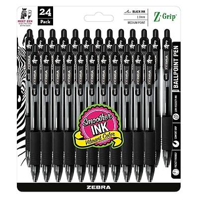 Zebra Z-Grip Retractable Ballpoint Pens, Medium Point, 1.0mm, Black Ink, 24/Pack (12221)