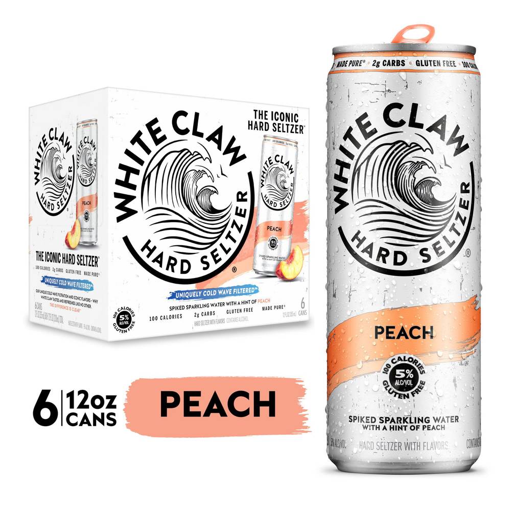 White Claw Peach Hard Seltzer (6 ct, 12 fl oz)