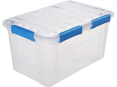 Ezy Storage Latch Lid Storage Tote, Clear-Blue