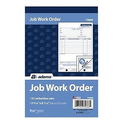 Adams Carbonless Job Work Order Book, 5 9/16" X 8 7/16", 3-part, White/Canary/White Tag