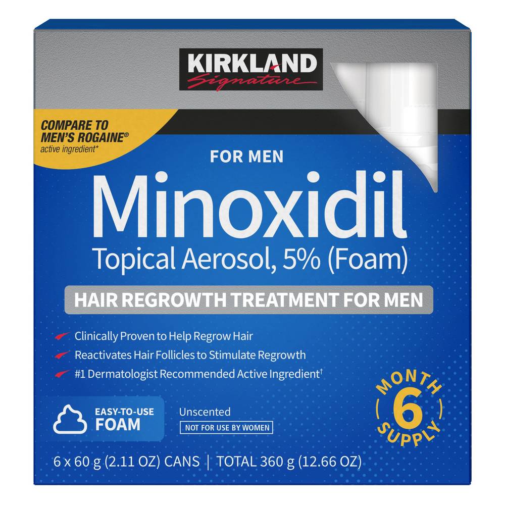 Kirkland Signature Hair Regrowth Treatment Minoxidil Foam for Men, 2.11 oz, 6-count