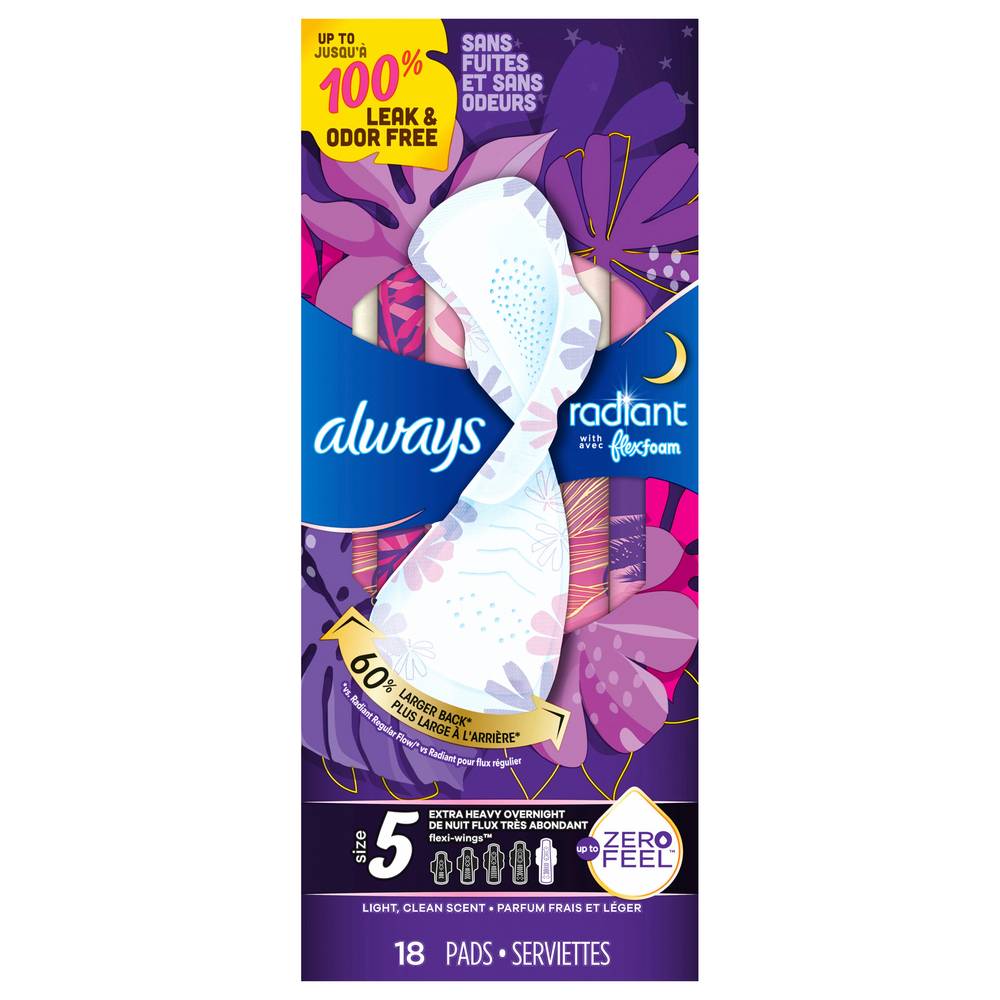 Always Radiant Size 5 Extra Heavy Overnight With Flexi-Wings (6.1 oz)