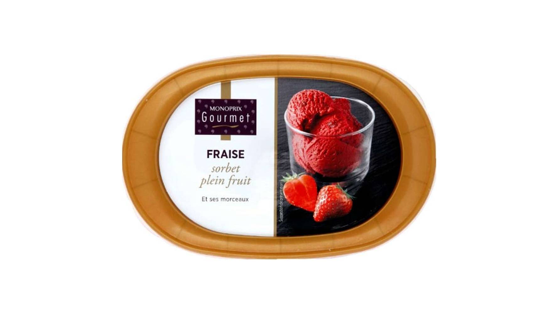 Monoprix Gourmet Sorbet plein fruit fraise et ses morceaux Le pot de 337g